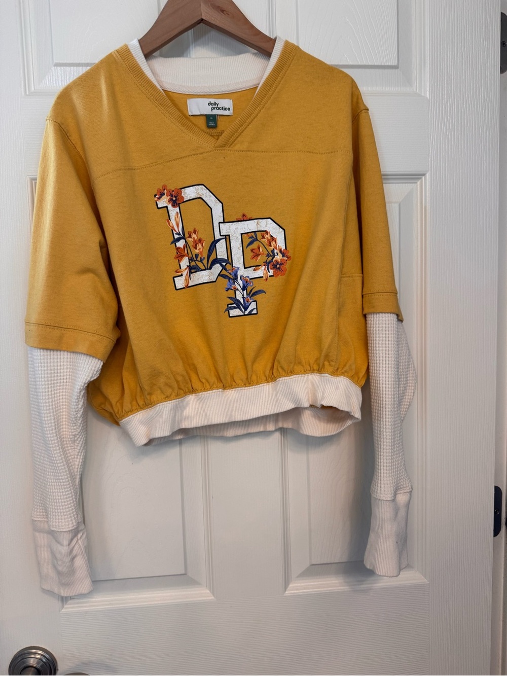 Anthropologie Mustard and White Layered-Look Floral Sweatshirt - Picture 4 of 5